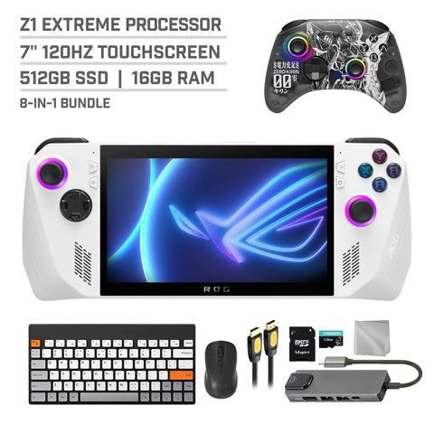 ASUS ROG Ally 512GB Gaming Handheld 7-inch Touchscreen 120Hz FHD 1080p AMD Ryzen Z1 Extreme Processor, Mytrix Zero-Kirin Wireless Pro Controller, Hub, 128GB MicroSD, Keyboard & Mouse, 8 in 1 Bundle