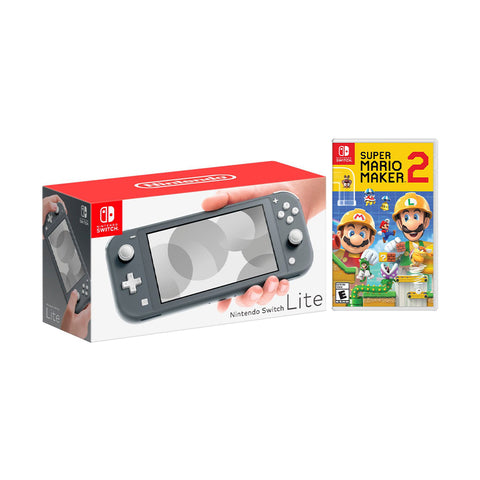 Nintendo Switch Lite Gray Bundle with Super Mario Maker 2 NS Game Disc