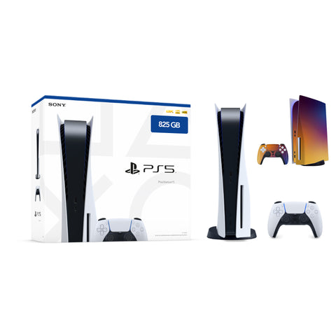 Sony PlayStation PS5 Gaming Console Disc Version with Wireless Controller Mytrix Customized Full Body Skins - Fade