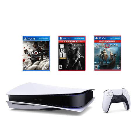 PlayStation 5 Games Bundle: Disc Version Console with Wireless Controller with The Last of Us Remastered, God of War & Ghost Of Tsushima