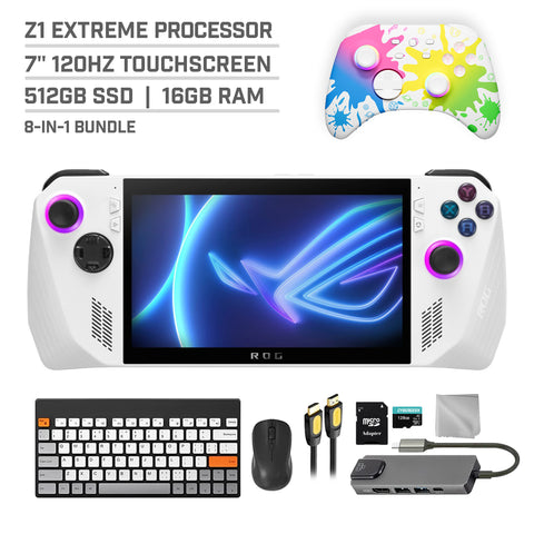 ASUS ROG Ally 512GB Gaming Handheld 7-inch Touchscreen 120Hz FHD 1080p AMD Ryzen Z1 Extreme Processor, Mytrix Inkjet Wireless Pro Controller, Hub, 128GB MicroSD, Keyboard & Mouse, 8 in 1 Bundle