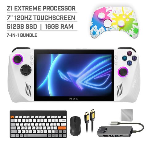 ASUS ROG Ally 512GB Gaming Handheld 7-inch Touchscreen 120Hz FHD 1080p AMD Ryzen Z1 Extreme Processor, Mytrix Gold Wireless Pro Controller, Hub, Keyboard & Mouse Combo, 7 in 1 Bundle
