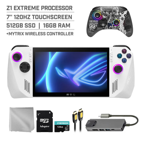 ASUS ROG Ally 512GB Gaming Handheld 7-inch Touchscreen 120Hz FHD 1080p AMD Ryzen Z1 Extreme Processor, Mytrix Zero-Kirin Wireless Pro Controller, Hub, 128GB MicroSD Card, 5 Accessories: 6 in 1 Bundle