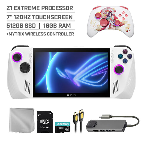 ASUS ROG Ally 512GB Gaming Handheld 7-inch Touchscreen 120Hz FHD 1080p AMD Ryzen Z1 Extreme Processor, Mytrix Touro Wireless Pro Controller, Hub, 128GB MicroSD Card, 5 Accessories: 6 in 1 Bundle
