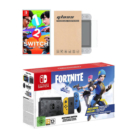 Nintendo Switch Fortnite Wildcat Edition and Game Bundle: Limited Console Set, Pre-Installed Fortnite, Epic Wildcat Outfits, 2000 V-Bucks, 1-2 Switch, Mytrix Tempered Glass Screen Protector
