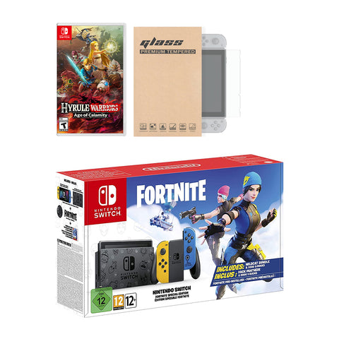 Nintendo Switch Fortnite Wildcat Edition and Game Bundle: Limited Console Set, Pre-Installed Fortnite, Epic Wildcat Outfits, 2000 V-Bucks, Hyrule Warriors: Age of Calamity, Mytrix Screen Protector