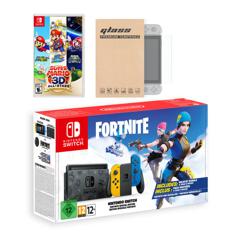 Nintendo Switch Fortnite Wildcat Edition and Game Bundle: Limited Console Set, Pre-Installed Fortnite, Epic Wildcat Outfits, 2000 V-Bucks, Super Mario 3D All-Stars, Mytrix Screen Protector