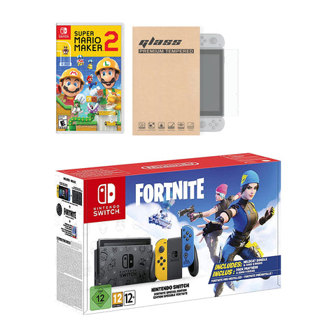 Nintendo Switch Fortnite Wildcat Edition and Game Bundle: Limited Console Set, Pre-Installed Fortnite, Epic Wildcat Outfits, 2000 V-Bucks, Super Mario Maker 2, Mytrix Tempered Glass Screen Protector
