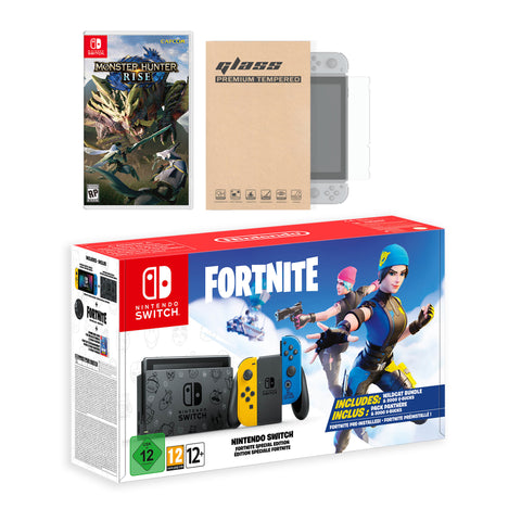 Nintendo Switch Fortnite Wildcat Edition and Game Bundle: Limited Console Set, Pre-Installed Fortnite, Epic Wildcat Outfits, 2000 V-Bucks, Monster Hunter Rise, Mytrix Screen Protector