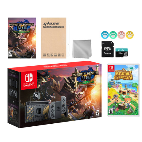 Nintendo Switch Monster Hunter Limited Console Set Plus Monster Hunter Rise Deluxe, Bundle With Animal Crossing: New Horizons And Mytrix Accessories