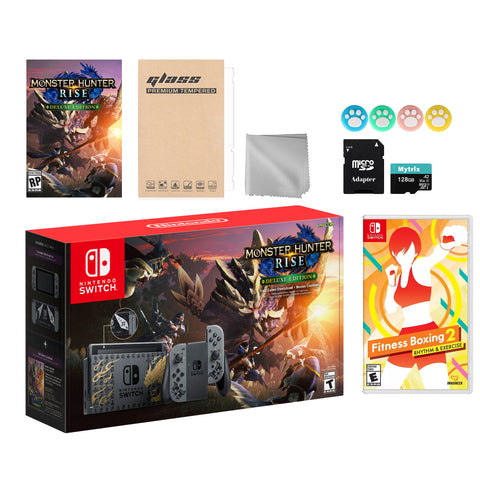 Nintendo Switch Monster Hunter Limited Console Set Plus Monster Hunter Rise Deluxe, Bundle With Fitness Boxing 2 And Mytrix Accessories