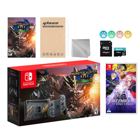 Nintendo Switch Monster Hunter Limited Console Set Plus Monster Hunter Rise Deluxe, Bundle With Fire Emblem: Three Houses And Mytrix Accessories