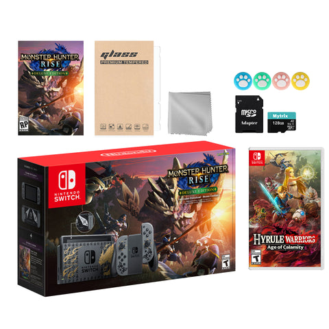 Nintendo Switch Monster Hunter Limited Console Set Plus Monster Hunter Rise Deluxe, Bundle With Hyrule Warriors: Age of Calamity And Mytrix Accessories