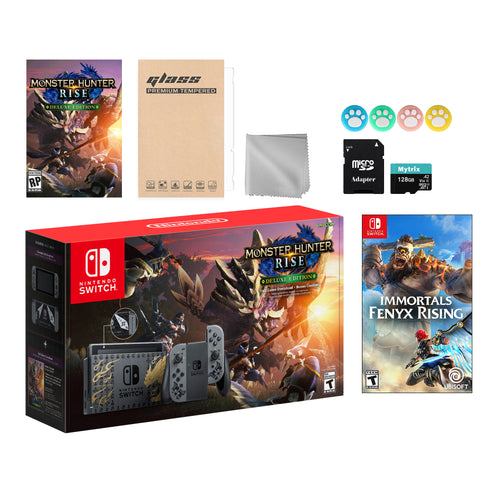 Nintendo Switch Monster Hunter Limited Console Set Plus Monster Hunter Rise Deluxe, Bundle With Immortals Fenyx Rising And Mytrix Accessories