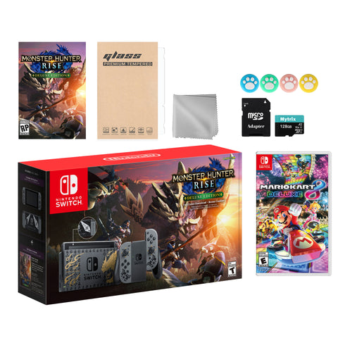 Nintendo Switch Monster Hunter Limited Console Set Plus Monster Hunter Rise Deluxe, Bundle With Mario Kart 8 Deluxe And Mytrix Accessories