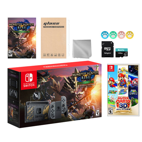 Nintendo Switch Monster Hunter Limited Console Set Plus Monster Hunter Rise Deluxe, Bundle With Super Mario 3D All-Stars And Mytrix Accessories