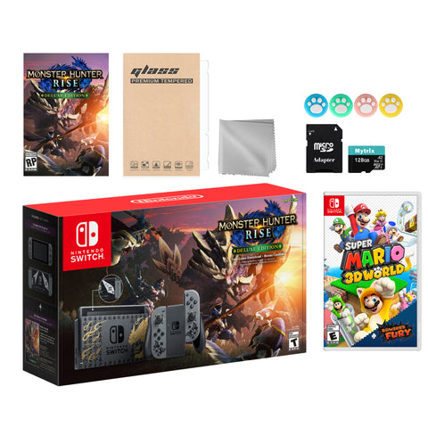 Nintendo Switch Monster Hunter Limited Console Set Plus Monster Hunter Rise Deluxe, Bundle With Super Mario 3D World&Bowser's Fury And Mytrix Accessories