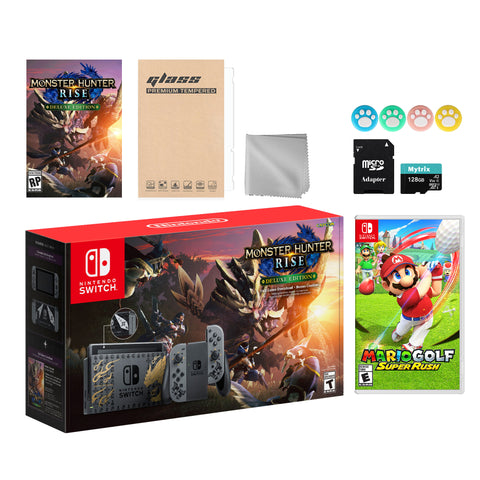 Nintendo Switch Monster Hunter Limited Console Set Plus Monster Hunter Rise Deluxe, Bundle With Mario Golf: Super Rush And Mytrix Accessories