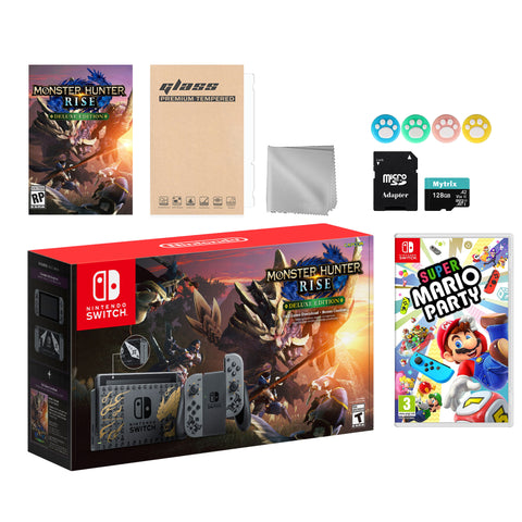 Nintendo Switch Monster Hunter Limited Console Set Plus Monster Hunter Rise Deluxe, Bundle With Super Mario Party And Mytrix Accessories