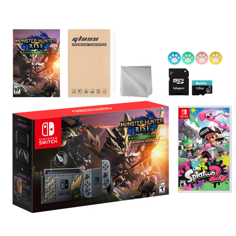 Nintendo Switch Monster Hunter Limited Console Set Plus Monster Hunter Rise Deluxe, Bundle With Splatoon 2 And Mytrix Accessories
