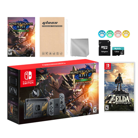 Nintendo Switch Monster Hunter Limited Console Set Plus Monster Hunter Rise Deluxe, Bundle With Breath of the Wild And Mytrix Accessories