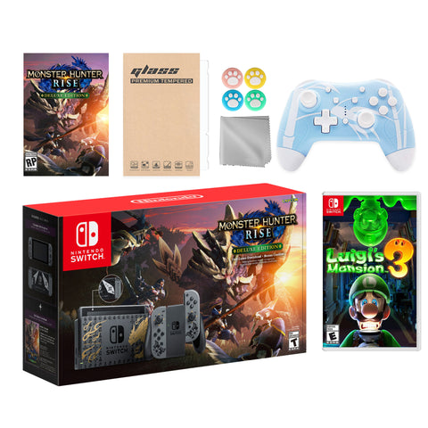 Nintendo Switch Monster Hunter Limited Console Set Plus Monster Hunter Rise Deluxe, Bundle With The Link's Awakening And Mytrix Wireless Pro Controller and Accessories