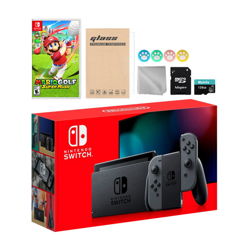 Nintendo Switch Gray Joy-Con Console Set, Bundle With Mario Golf: Super Rush And Mytrix Accessories