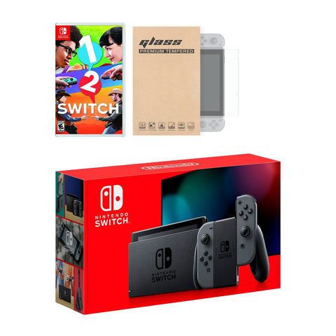Nintendo Switch Grey Joy-Con Console 1-2 Switch Bundle, with Mytrix Tempered Glass Screen Protector - Improved Battery Life Console with the Best Party Game