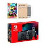 Nintendo Switch Grey Joy-Con Console Arms Bundle, with Mytrix Tempered Glass Screen Protector - Improved Battery Life Console with the Best Party Game