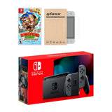 Nintendo Switch Grey Joy-Con Console Donkey Kong Country: Tropical Freeze Bundle, with Mytrix Tempered Glass Screen Protector - Improved Battery Life Console with NS Game Disc