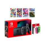 2022 New Nintendo Switch Gray Joy-Con Console Multiplayer Party Game Bundle + Neon Pink/Green Joy-Con, Super Mario Party, Mario Kart 8 Deluxe, Kirby Star Allies, Minecraft