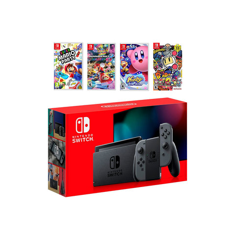2022 New Nintendo Switch Gray Joy-Con Console Multiplayer Party Game Bundle, Super Mario Party, Mario Kart 8 Deluxe, Kirby Star Allies, Super Bomberman R