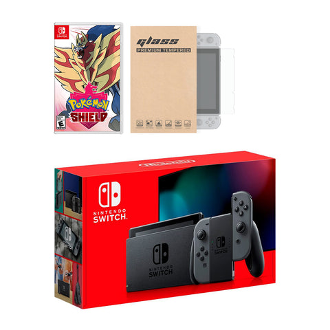 Nintendo Switch Grey Joy-Con Console Pokemon Shield Bundle, with Mytrix Tempered Glass Screen Protector - Improved Battery Life Console with the Best Pokemon Game