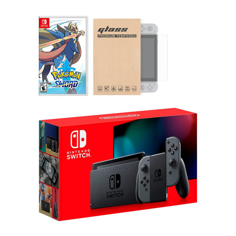 Nintendo Switch Grey Joy-Con Console Pokemon Sword Bundle, with Mytrix Tempered Glass Screen Protector - Improved Battery Life Console with the Best Pokemon Game