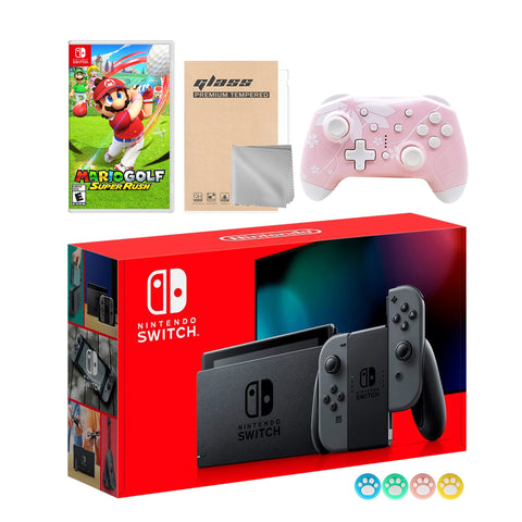 Nintendo Switch Gray Joy-Con Console Set, Bundle With Mario Golf: Super Rush And Mytrix Wireless Switch Pro Controller and Accessories