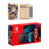 Nintendo Switch Neon Red Blue Joy-Con Console Super Bomberman R Bundle, with Mytrix Tempered Glass Screen Protector - Improved Battery Life Console with the Best Bomberman Game