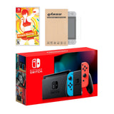 Nintendo Switch Neon Red Blue Joy-Con Console Fitness Boxing 2: Rhythm & Exercise, with Mytrix Tempered Glass Screen Protector - Improved Battery Life Console with 2020 New Game