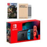 Nintendo Switch Neon Red Blue Joy-Con Console Monster Hunter: Rise, with Mytrix Tempered Glass Screen Protector - Improved Battery Life Console with 2020 New Game