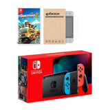 Nintendo Switch Neon Red Blue Joy-Con Console Overcooked! 2 Bundle, with Mytrix Tempered Glass Screen Protector - Improved Battery Life Console with the Best Party Game