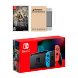 Nintendo Switch Neon Red Blue Joy-Con Console Octopath Traveler Bundle, with Mytrix Tempered Glass Screen Protector - Improved Battery Life Console with the Best Turn-Based Role-Playing Game