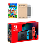 Nintendo Switch Neon Red Blue Joy-Con Console Mario Rabbids Kingdom Battle Bundle, with Mytrix Tempered Glass Screen Protector - Improved Battery Life Console with NS Game Disc
