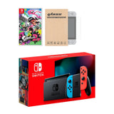 Nintendo Switch Neon Red Blue Joy-Con Console Splatoon 2 Bundle, with Mytrix Tempered Glass Screen Protector - Improved Battery Life Console with the Best Shooter Game