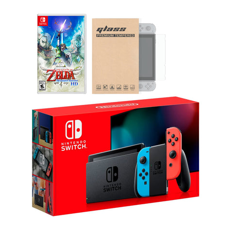 Nintendo Switch Neon Red Blue Joy-Con Console The Legend of Zelda: Skyward Sword HD, with Mytrix Tempered Glass Screen Protector - Improved Battery Life Console with 2020 New Game