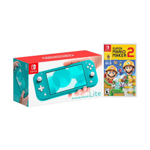 Nintendo Switch Lite Turquoise Bundle with Super Mario Maker 2 NS Game Disc