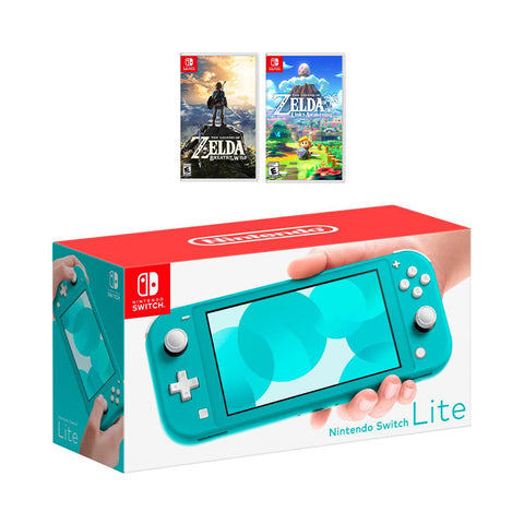 Nintendo Switch Lite Turquoise Console Bundle with 2 Games:  The Legend of Zelda: Breath of the Wild, and The Legend of Zelda Link's Awakening. 2019 Latest Console and Games!