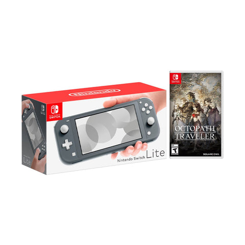 Nintendo Switch Lite Gray Bundle with Octopath Traveler NS Game Disc