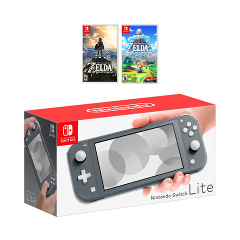 New Nintendo Switch Lite Grey Console Bundle with 2 Games: The Legend of Zelda: Breath of the Wild, and The Legend of Zelda Link's Awakening. 2019 Latest Console and Games!