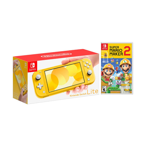 Nintendo Switch Lite Yellow Bundle with Super Mario Maker 2 NS Game Disc