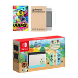 Nintendo Switch Animal Crossing Limited Console Arms Bundle, with Mytrix Tempered Glass Screen Protector - Improved Battery Life Console with the Best Party Game