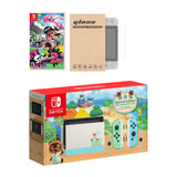 Nintendo Switch Animal Crossing Limited Console Splatoon 2 Bundle, with Mytrix Tempered Glass Screen Protector - Improved Battery Life Console with the Best Shooter Game